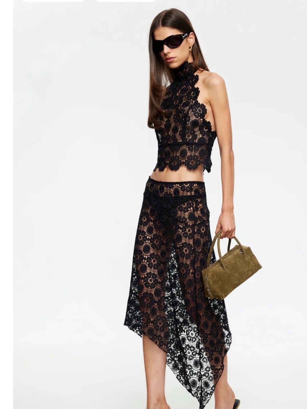 Lioness Black Lace Asymmetrical Handkerchief-Hem Skirt and top - sale as set